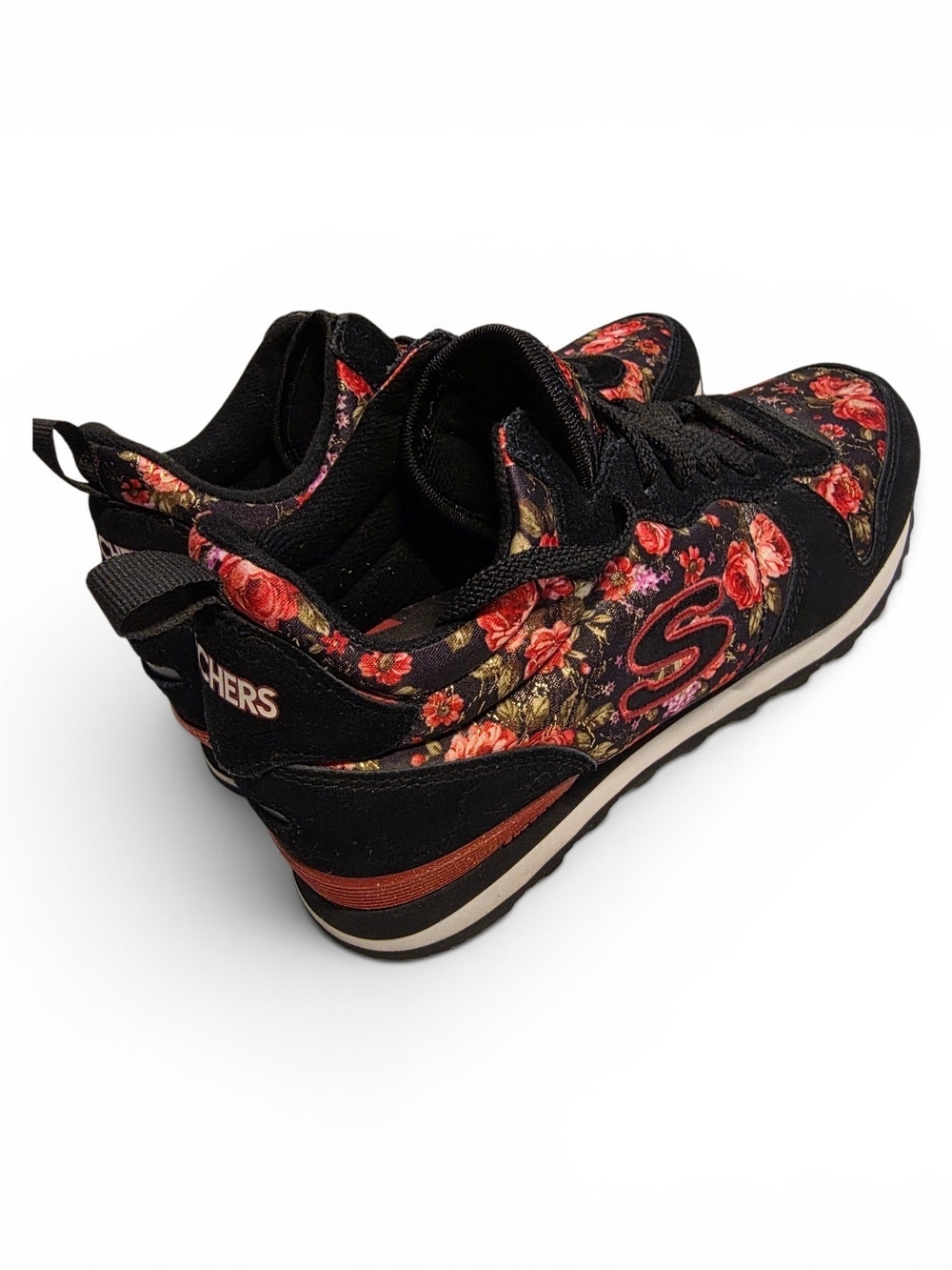 Skechers OG 85 Hollywood Rose Floral Sneakers Women’s Size 8 Black Pink Suede - Picture 7 of 8